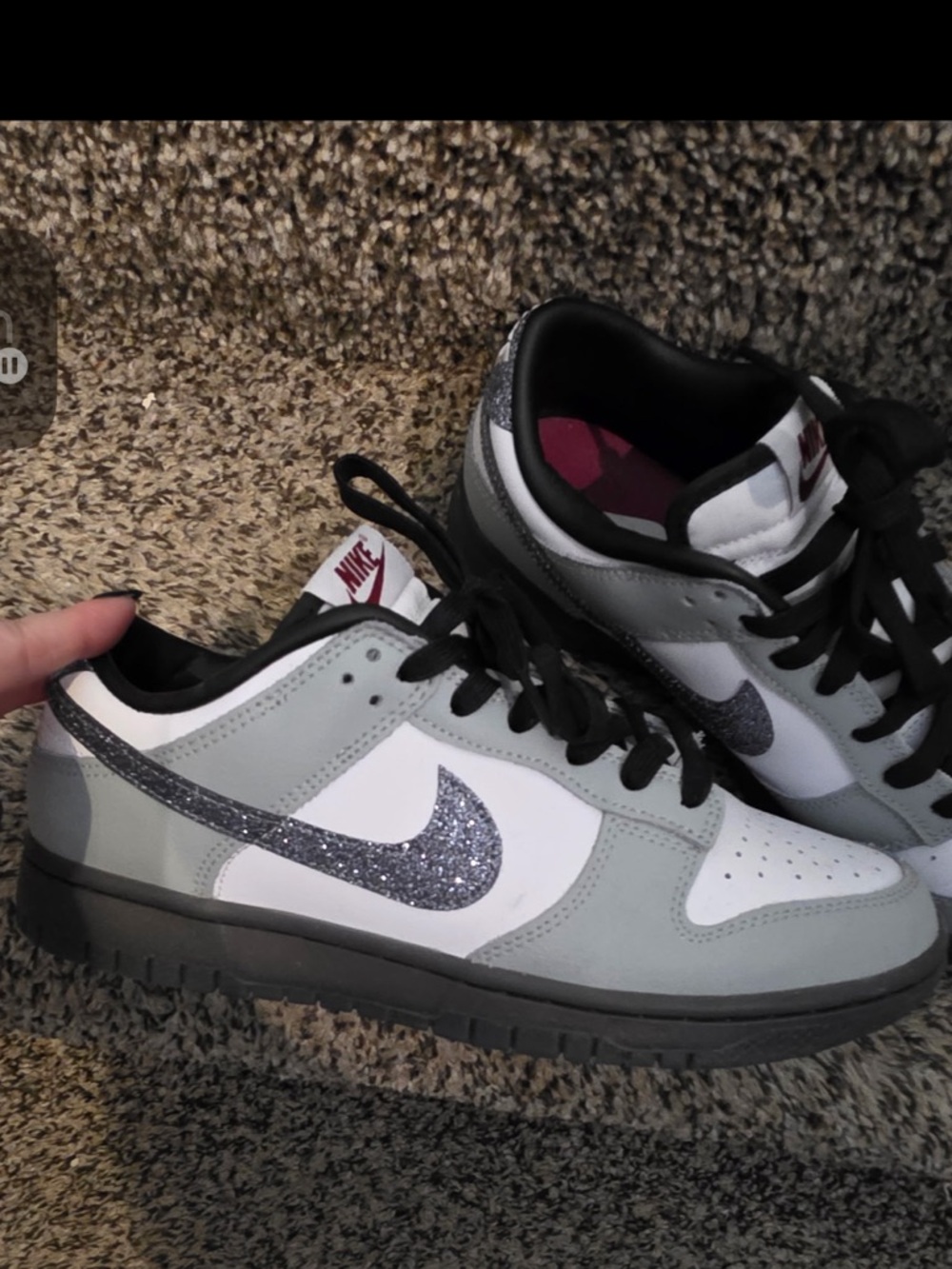 Nike Gray, White & Black Low-Top Sneakers with Glitter Swoosh